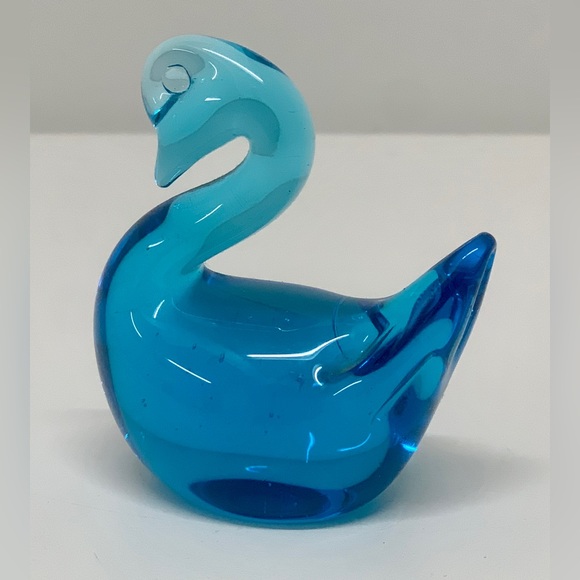 Vintage Mid Century Clear Blue Pinched Blown Glass Art Swan Murano Paperweight - Picture 9 of 14